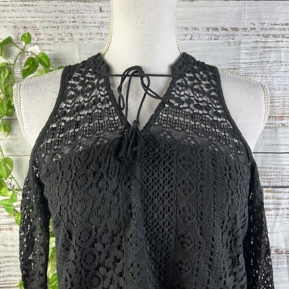 Hollister Blouse Extra Small Black Lace Cold Shoulder Cocktail Evening Gothic - Picture 3 of 11